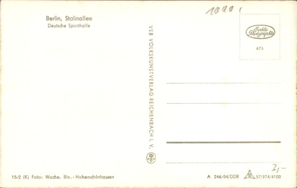 Postcard Berlin Friedrichshain, Stalinallee, German Sports Hall