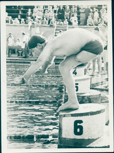 Foto Fürstenwalde an der Spree, Nationales Versehrten Schwimmfest, Friedrich Friesen Stadion 1955