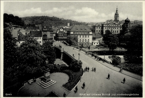 Ak Greiz im Vogtland Thüringen, Blick auf Unteres Schloss, Hindenburgbrücke, Stadtansicht,  Archi