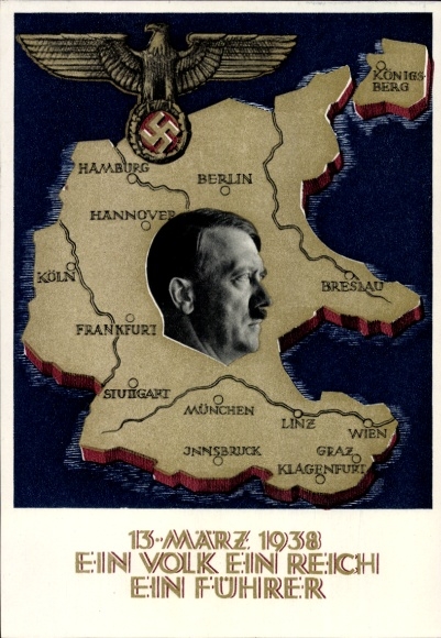 Artist Postcard Klein, One People, One Reich, One Leader, Anschluss of Austria 1938, Greater Germany
