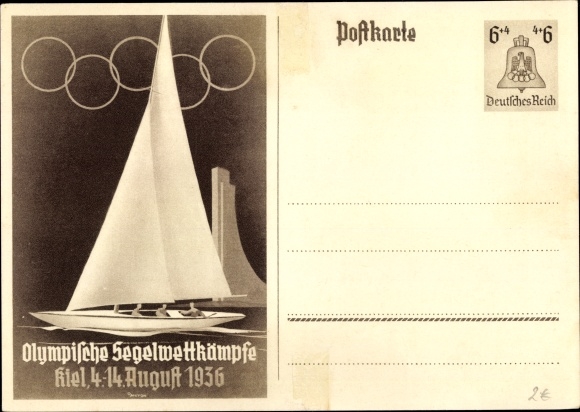Postal stationery PC Kiel in Schleswig Holstein, Olympic sailing competitions 1936