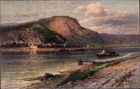 Artist PC Astudin, N., Erpel am Rhein, Erpeler Ley, mountain, basalt rock, river bank