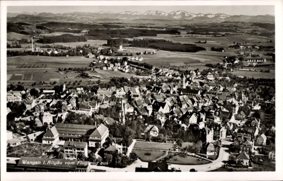 Postcard Wangen im Allgäu, bird's eye view of landscape, city view