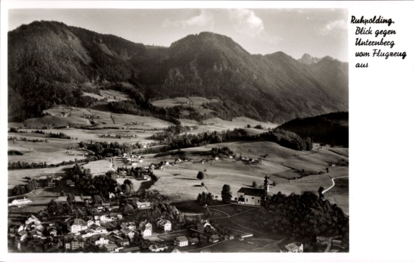 Postcard Ruhpolding in Upper Bavaria, view towards Unternberg from the plane