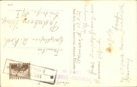 Postcard Tirol, South Tyrol, Passo Brennero, Brenner Pass, border, boundary stone, barrier, customs officer