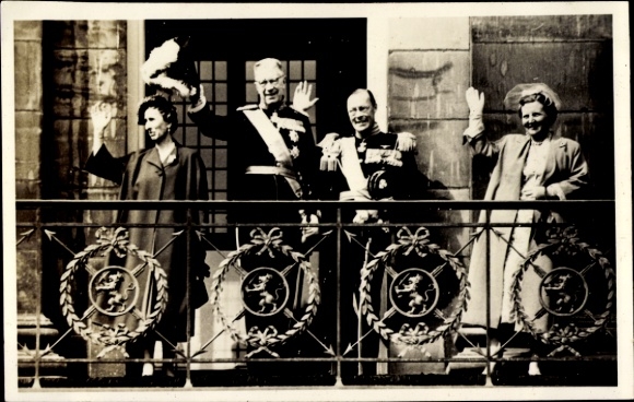 Ak Gustav VI Adolf von Schweden, Königin Luise, Juliana der Niederlande, Prinz Bernhard, 1955