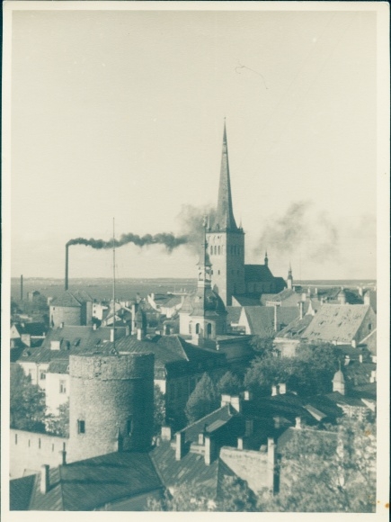 Photo Tallinn Reval Estonia, partial view of the city, church, tower