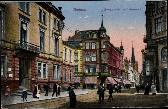 PC Bochum in the Ruhr area, Bongardstrasse with town hall, plot by H. Schneider