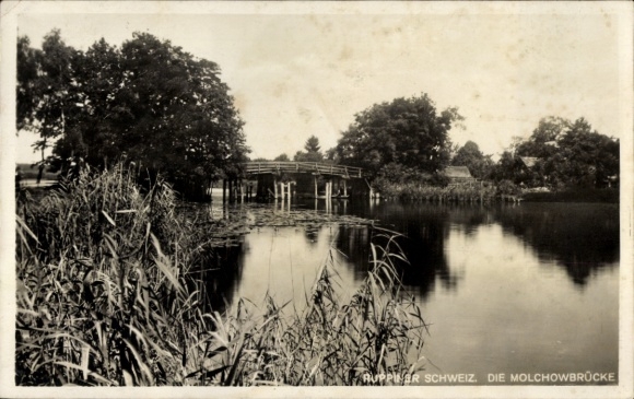 Postcard Darritz Wahlendorf Ruppiner Land, Molchow Bridge, quiet landscape, water, trees, bridge