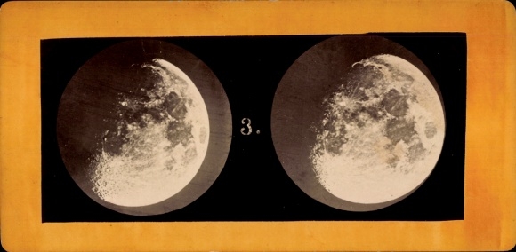 Stereofoto wassende maan, 11 dagen oud