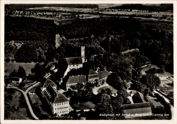 Ak Bödigheim Buchen in het Odenwald Baden, luchtfoto, kasteel, fort