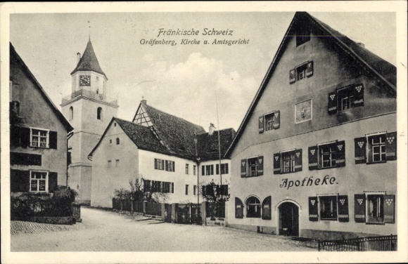 KP Gräfenberg w Górnej Frankonii, kościół, sąd rejonowy, apteka
