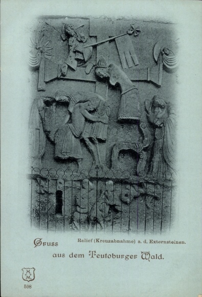 Ak Holzhausen Externsteine Horn Bad Meinberg am Teutoburger Wald, Relief (Kreuzabnahme) a. d. Ext