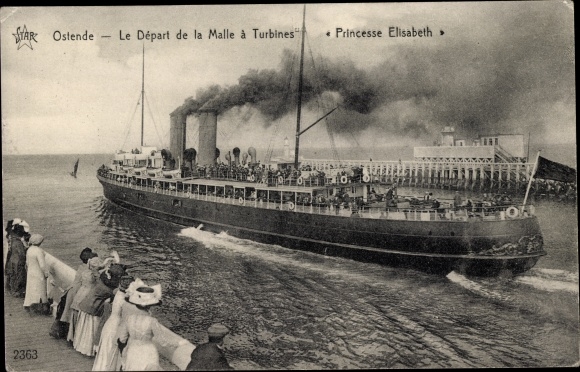 Postcard Oostende Ostend West Flanders, Le Depart de la Malle a Turbines Princesse Elisabeth