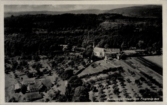 Postcard Besseringen Merzig in Saarland, aerial photograph, landscape, buildings, Saar