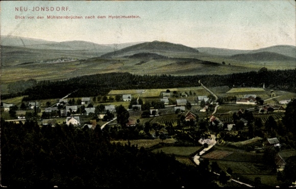 Ak Neu Jonsdorf in Sachsen, Blick von den Mühlsteinbrüchen zum Hyronimusstein