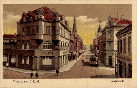 KP Sterkrade Oberhausen am Rhein, Oberhausen i. Rhld., Marktstraße, kawiarnia, widok na ulicę,