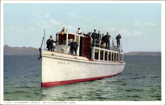 Postcard Wyoming USA, steamer Jean D, Yellowstone Lake