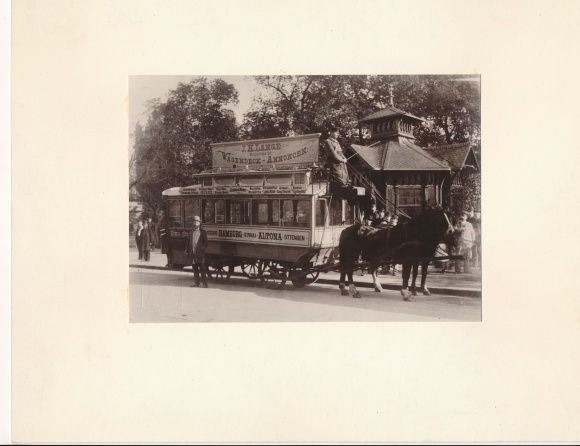 Photo Hamburg Mitte, Steintor, horse tram, wagon deck advertising JH Lange