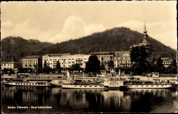 Ansichtkaart Bad Schandau Elbe, salonstoomboot Riesa, stad