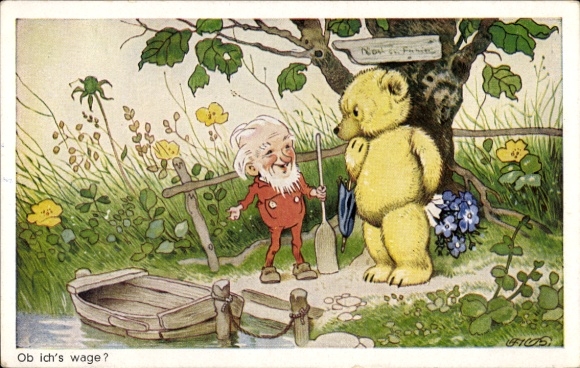 Künstler Ak Baumgarten, Fritz, Ob ich's wage, Teddybär, Zwerg