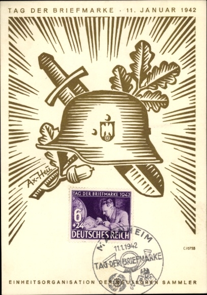Kunstenaarsbriefkaart Axster Heudtlaß, Postzegeldag 1942, KdF