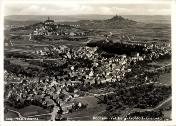Postcard Rodheim Bieber Biebertal in Hesse, aerial photography, Velzberg, Krofdorf, Gleiberg