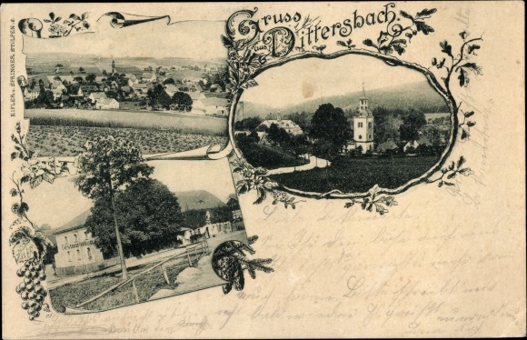 Postcard Dürrröhrsdorf Dittersbach in Saxony, panorama, church tower, partial town view