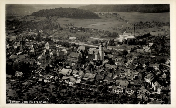Postcard Tiengen am Oberrhein, aerial photograph