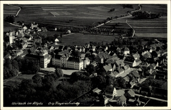 Postcard Bad Wurzach in Upper Swabia, Salvatorkolleg, aerial photograph