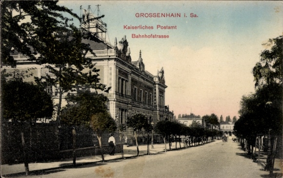 Ak Großenhain Saksen, Keizerlijk Postkantoor, Bahnhofstraße