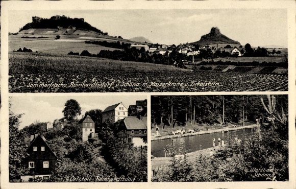 Postcard Reinhardtsdorf Schöna in Saxony, Imperial Crown, Zirkelstein, Forest Bath