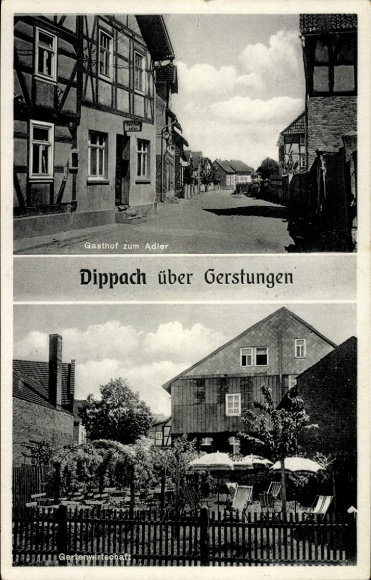 Postcard Dippach Thuringia, Gasthof zum Adler, garden restaurant, owner Traugott Bergmann