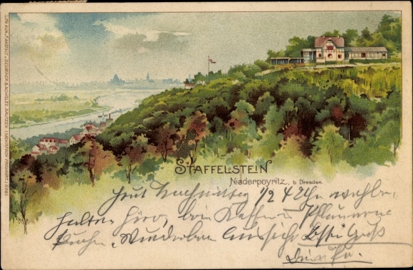 Chromo-Litho Dresden Niederpoyritz, view to Staffelstein, inn