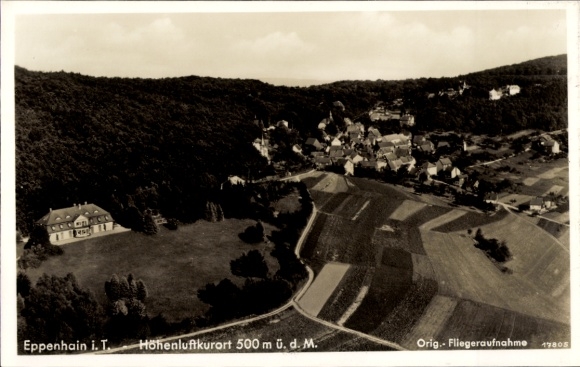 Postcard Eppenhain Kelkheim in the Taunus, aerial view of Eppenhain, high altitude health resort, diverse landscape