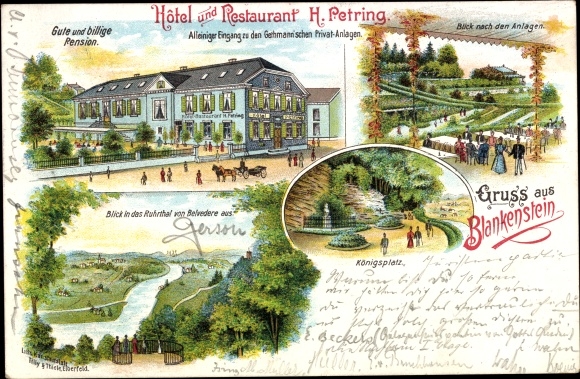 Litho Blankenstein an der Ruhr Hattingen, Königsplatz, Hotel und Restaurant