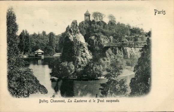Reliëfkaart Parijs XIX. Buttes Chaumont, La Lanterne, hangbrug