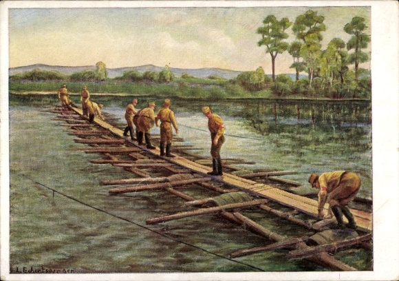 Artist Postcard Eckertsperger, Leonhard, SA, We build bridges, Acquire the SA sports badge