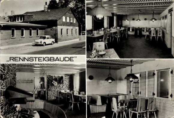 Ak Neuhaus am Rennweg Thüringen, ,RENNSTEIGBAUDE, Holzhaus, Restaurant, Gastraum