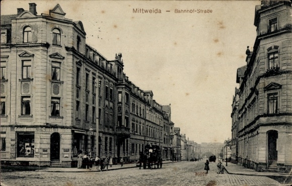 Ak Mittweida in Sachsen, Bahnhofstraße, Geschäft