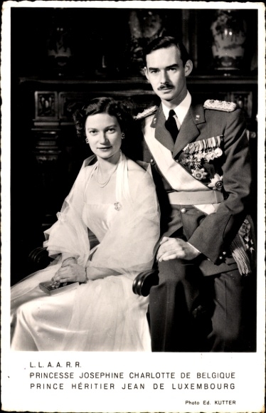 Postcard Princess Josephine Charlotte of Belgium, Hereditary Prince Jean of Luxembourg