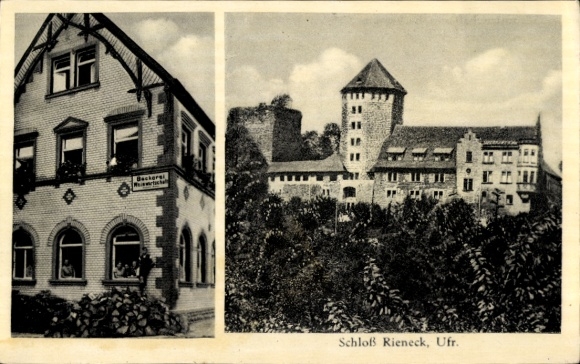 Postcard Rieneck in the Spessart Lower Franconia, castle, winery and bakery