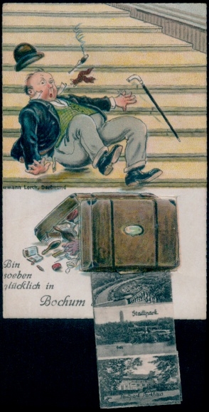 Leporello Postcard Bochum in the Ruhr area, city park, parking garage, happily arrived