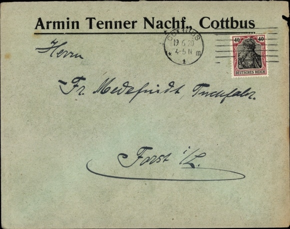 Briefumschlag Cottbus Brandenburg, Armin Tenner Nachf.