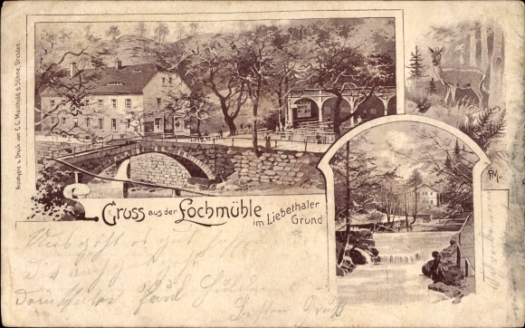 Chromo-Litho Lohmen in the Elbe Sandstone Mountains, Lochmühle, Liebethaler Grund