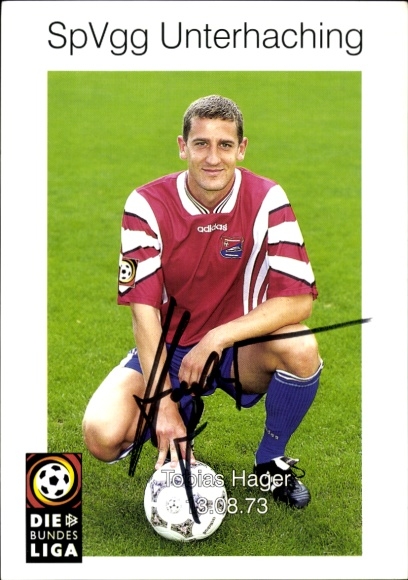 Autogrammkarte Fußballer Tobias Hager, SpVgg Unterhaching, Autogramm
