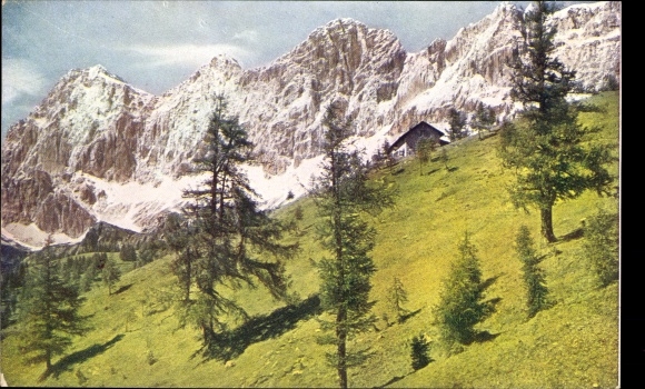 Postcard Ramsau am Dachstein Styria, Dachstein south walls with Austriahütte