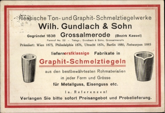KP Großalmerode w Hesji, heska huta tygla gliny i grafitu W. Gundlach i syn