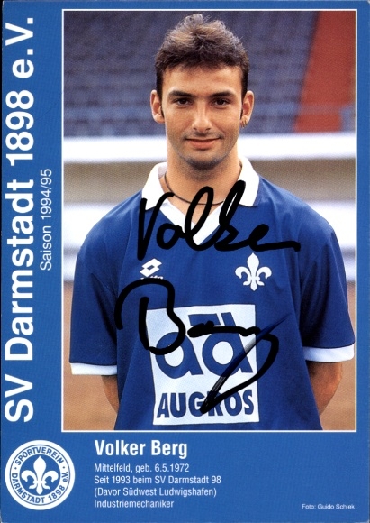 Autogrammkarte Fußballer Volker Berg, SV Darmstadt 98, Autogramm