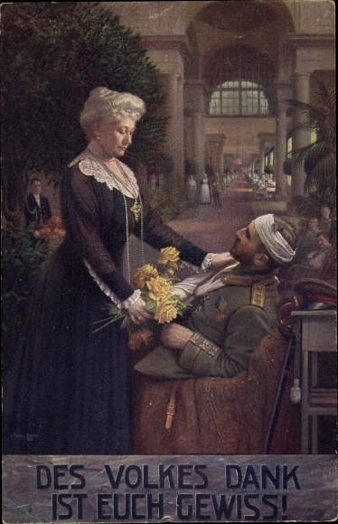 Artist Postcard Fischer, The people's thanks are certain, Empress Auguste Viktoria visits the hospital